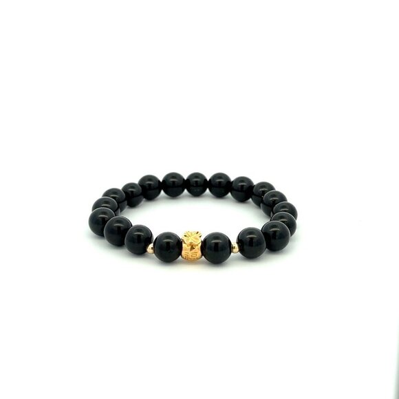 Unbranded Jewelry - 18K Gold Money Bag Lucky Bracelet Beads Gemstone Black Tourmaline 8mm